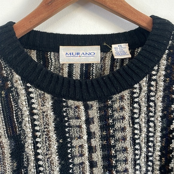 VTG 3D Knit Murano Knit Sweater XXL Black Wool Blend Crew Cosby Pullover Multi - Picture 3 of 15